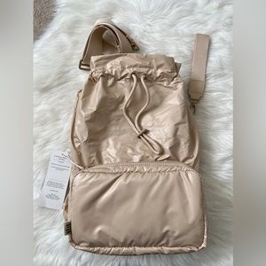 NWT Beis Expandable Puffy Pouch Beige Backpack Clutch Wristlet